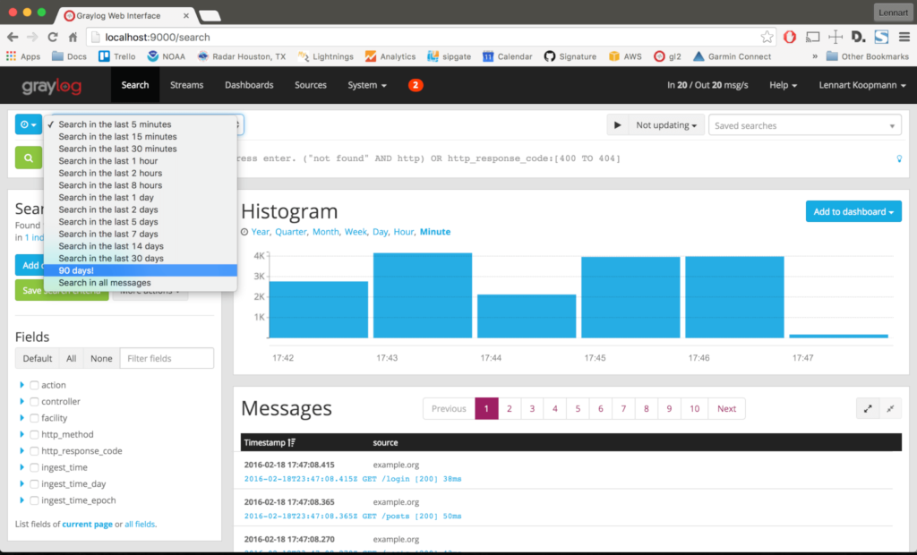 Graylog Log Monitoring Tool Interface