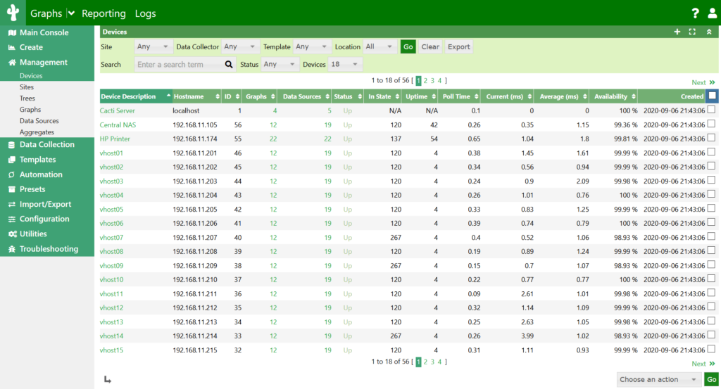 Cacti Network Monitoring Tool Interface