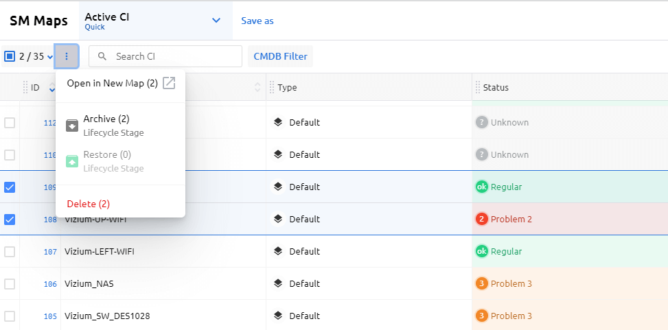 Bulk operations with CIs